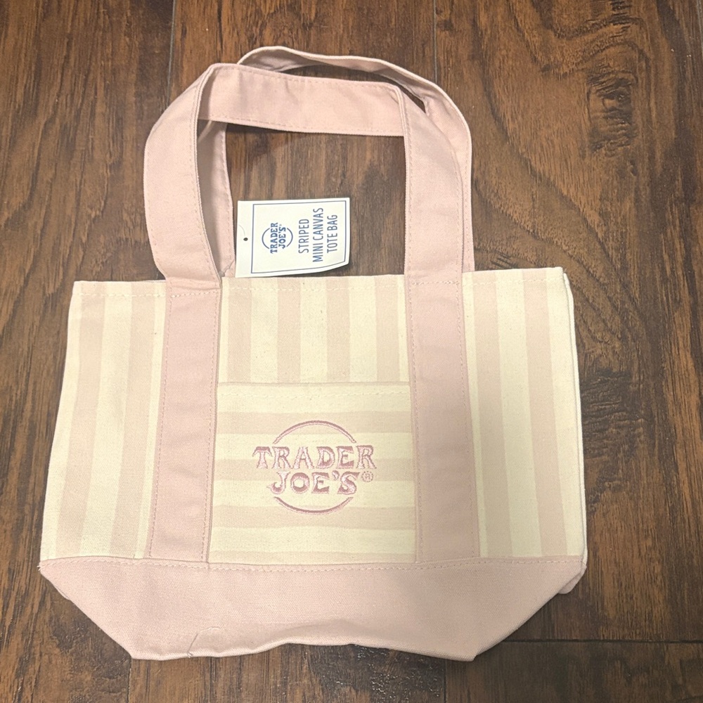 Trader Joe's NEW 2026 Pink Striped Canvas Tote Bag